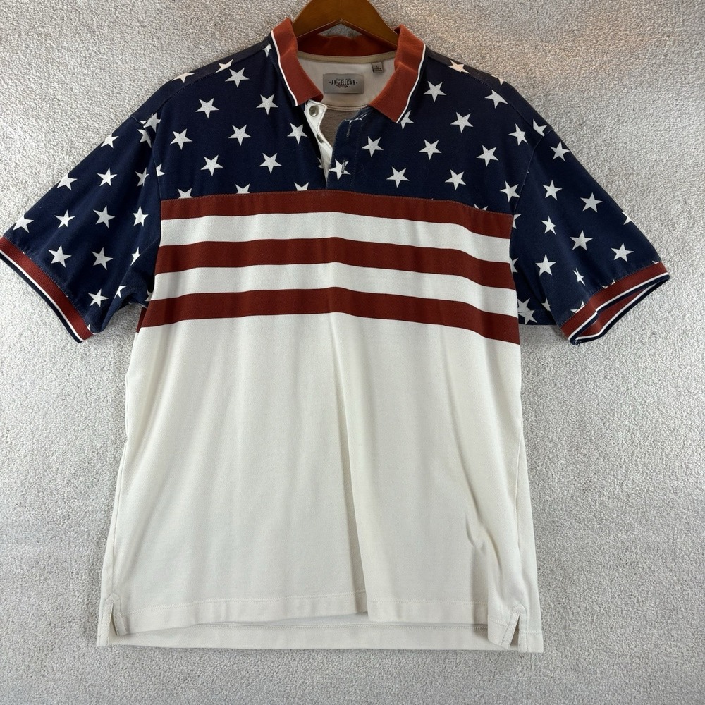 American Legacy USA Red‎ White Blue Stars Stripes Flag Polo Shirt Adult Size Lrg